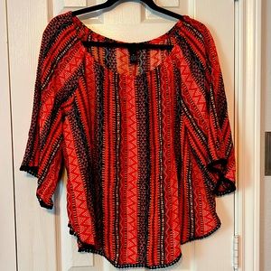 New Directions multi-colored top with pompom trim